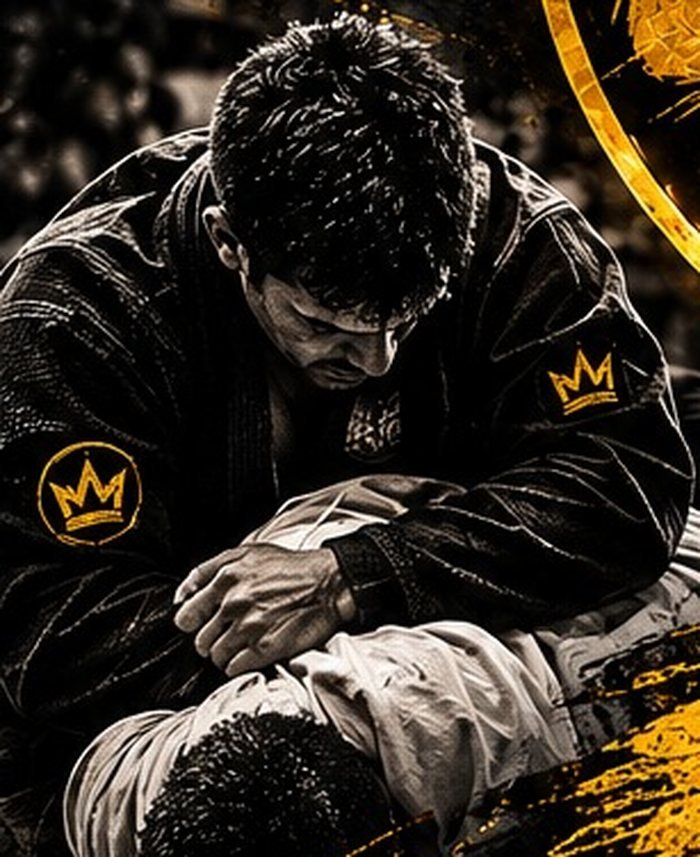 Atleta de Jiu-Jitsu imobilizando o adversário no tatame